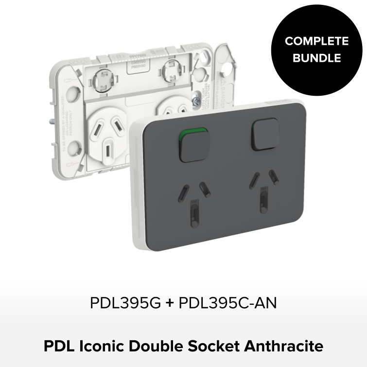 Bundle - PDL Iconic, 2 switch & 2 socket, Horizontal, 10 A 250V + Skin - Anthracite